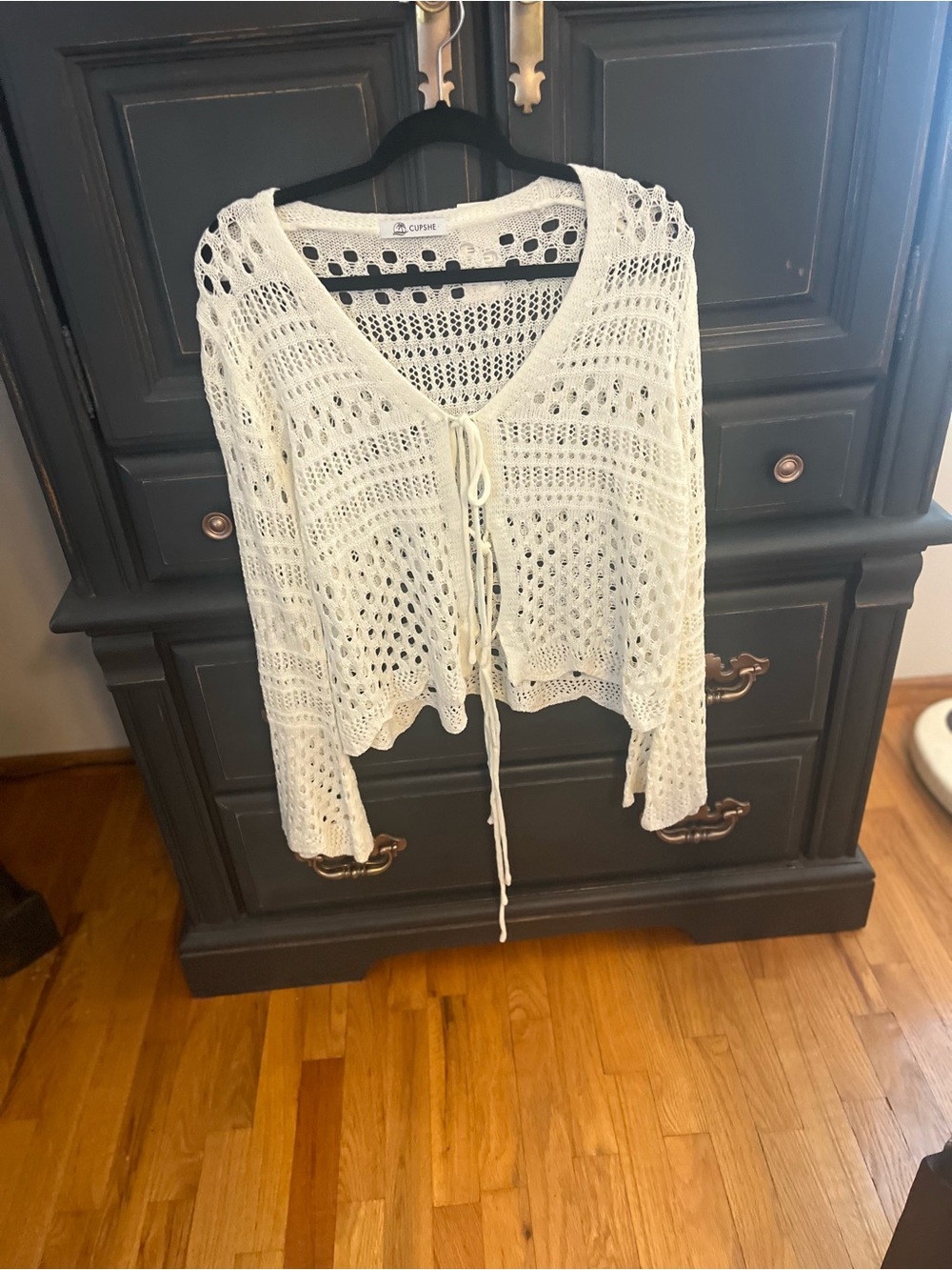 Cupshe White Crochet V-Neck Tie-Front Sweater